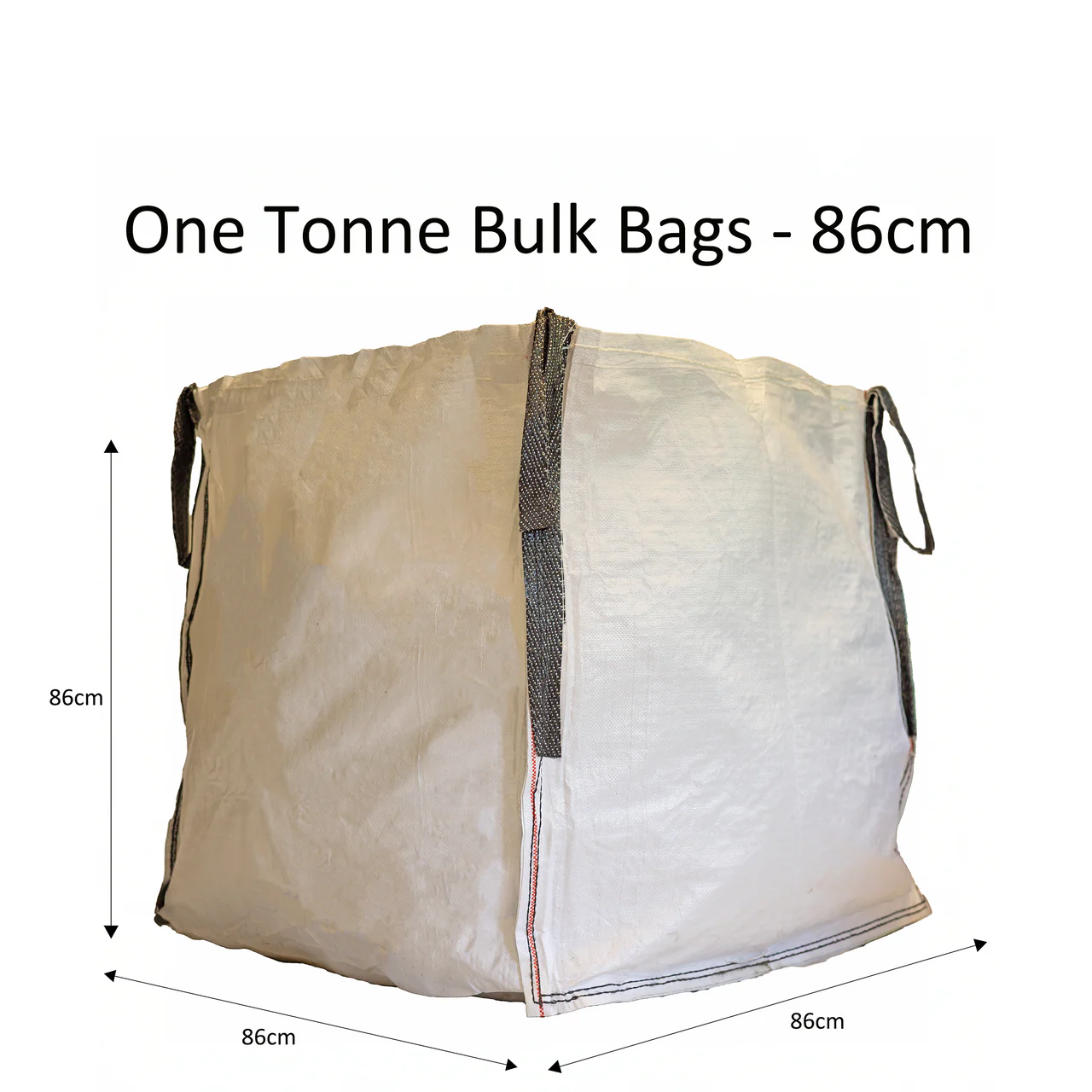 Set of 130gsm one tonne bulk bags, cube-shaped 86cm for warehouse and construction use.