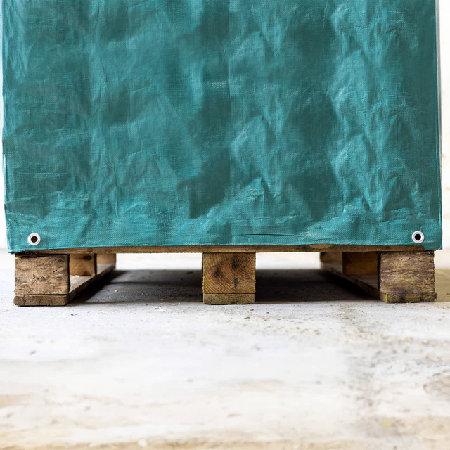 Close-up of 140gsm pallet cover used for shielding products on pallets.