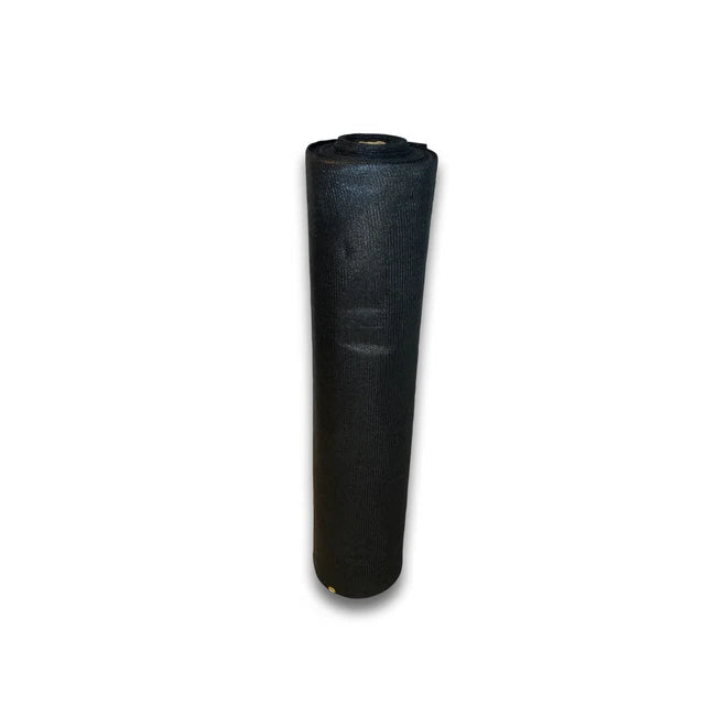 Black Roll of high-density 170gsm privacy netting for outdoor fencing and shading applications.
