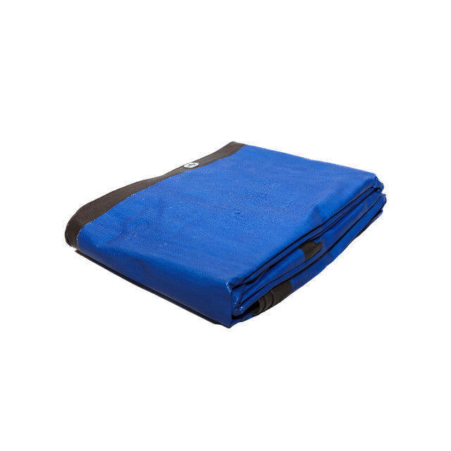 185gsm heavy-duty tarpaulin in brown and blue for outdoor and industrial use.