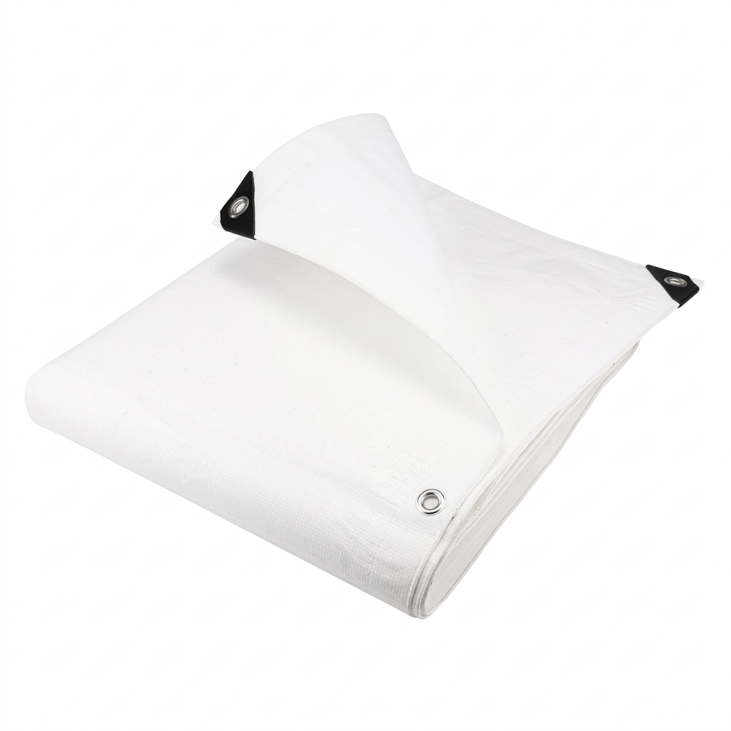 200gsm flame-retardant white tarpaulin for industrial, construction, and outdoor use.