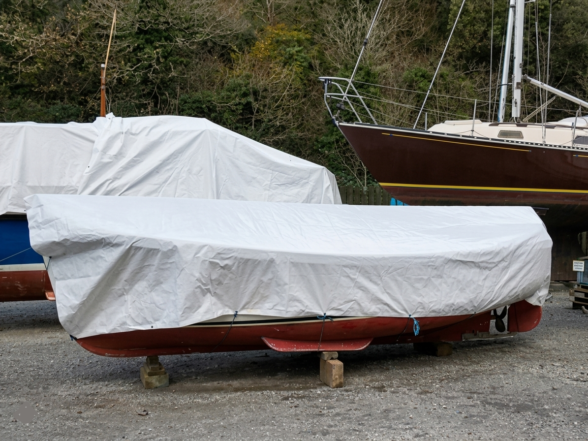 Durable bright white 200gsm tarpaulin designed for equipment and site coverage.