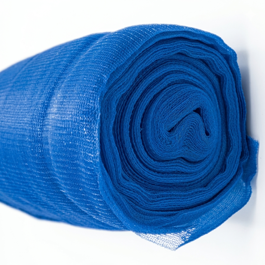 Durable 50gsm blue debris net used for light-duty construction and material containment.