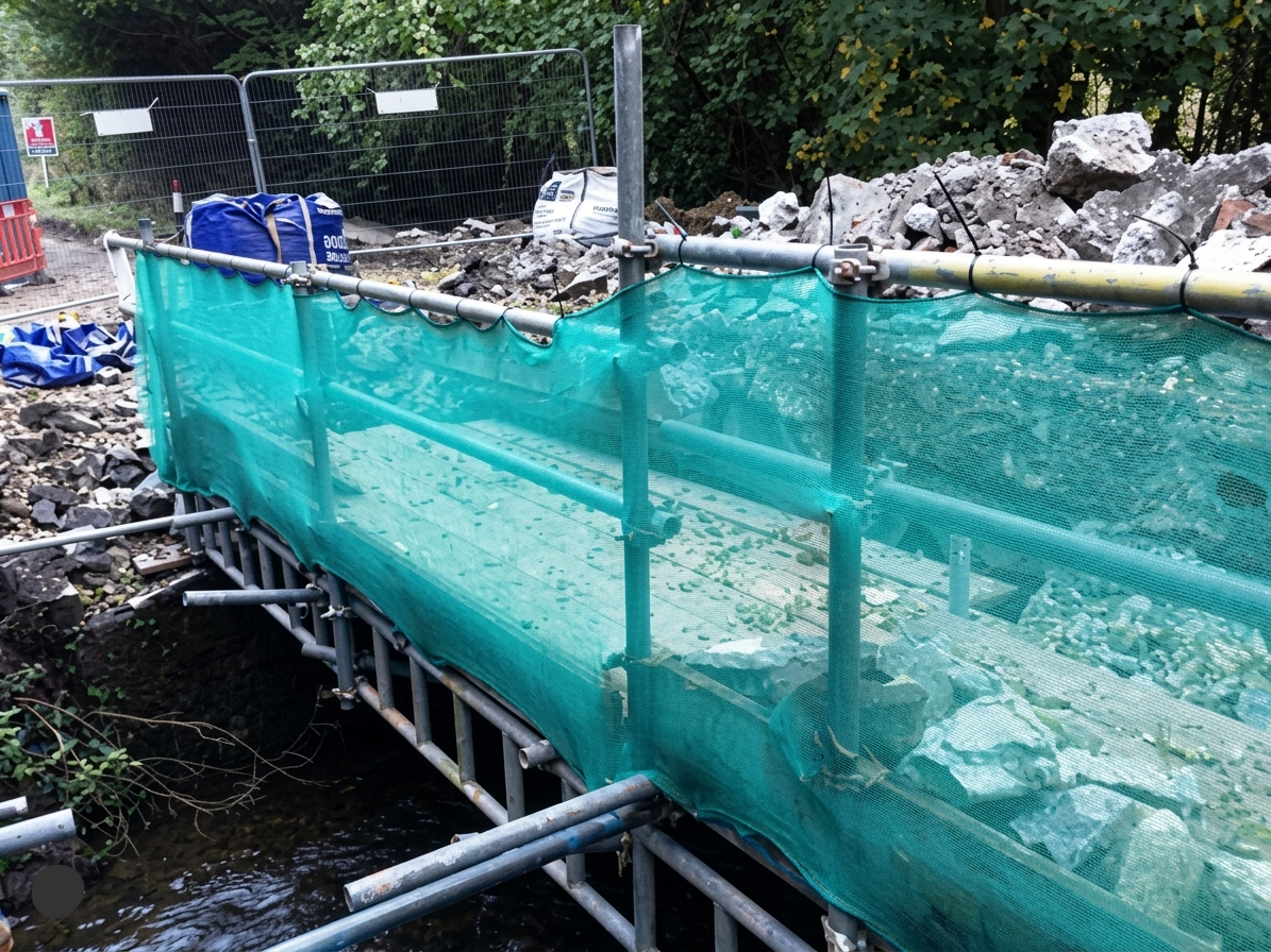 Durable 50gsm debris net used for light-duty construction and material containment.
