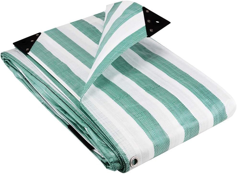 Green and White Striped Tarpaulin - 170gsm