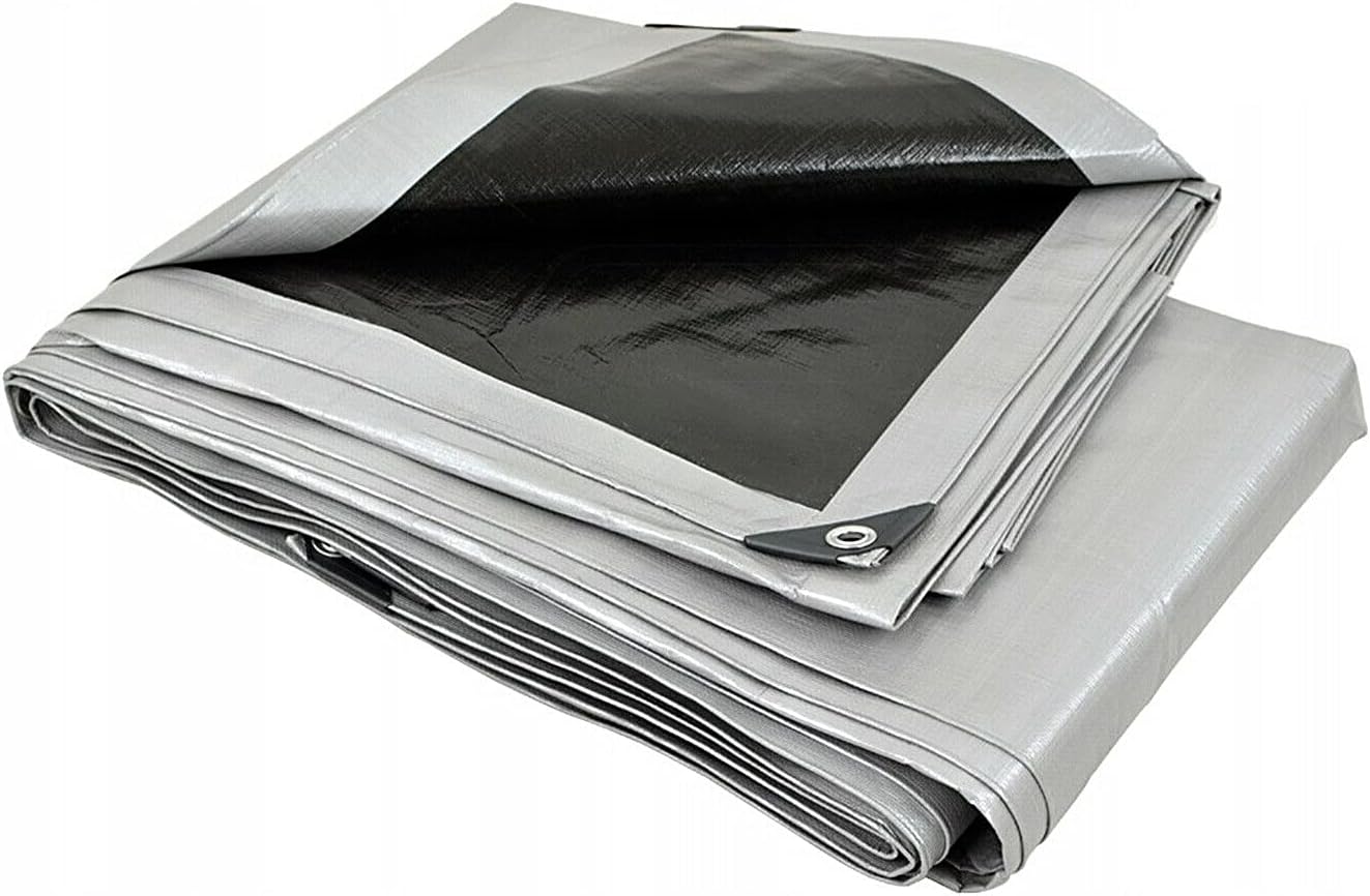 Premium Outdoor Protection: Heavy Duty Silver and Black Tarpaulin - 260gsm