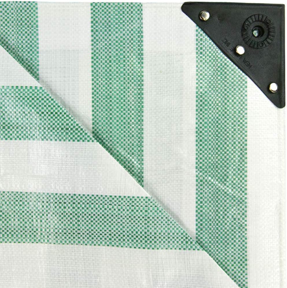 Green and White Striped Tarpaulin - 170gsm