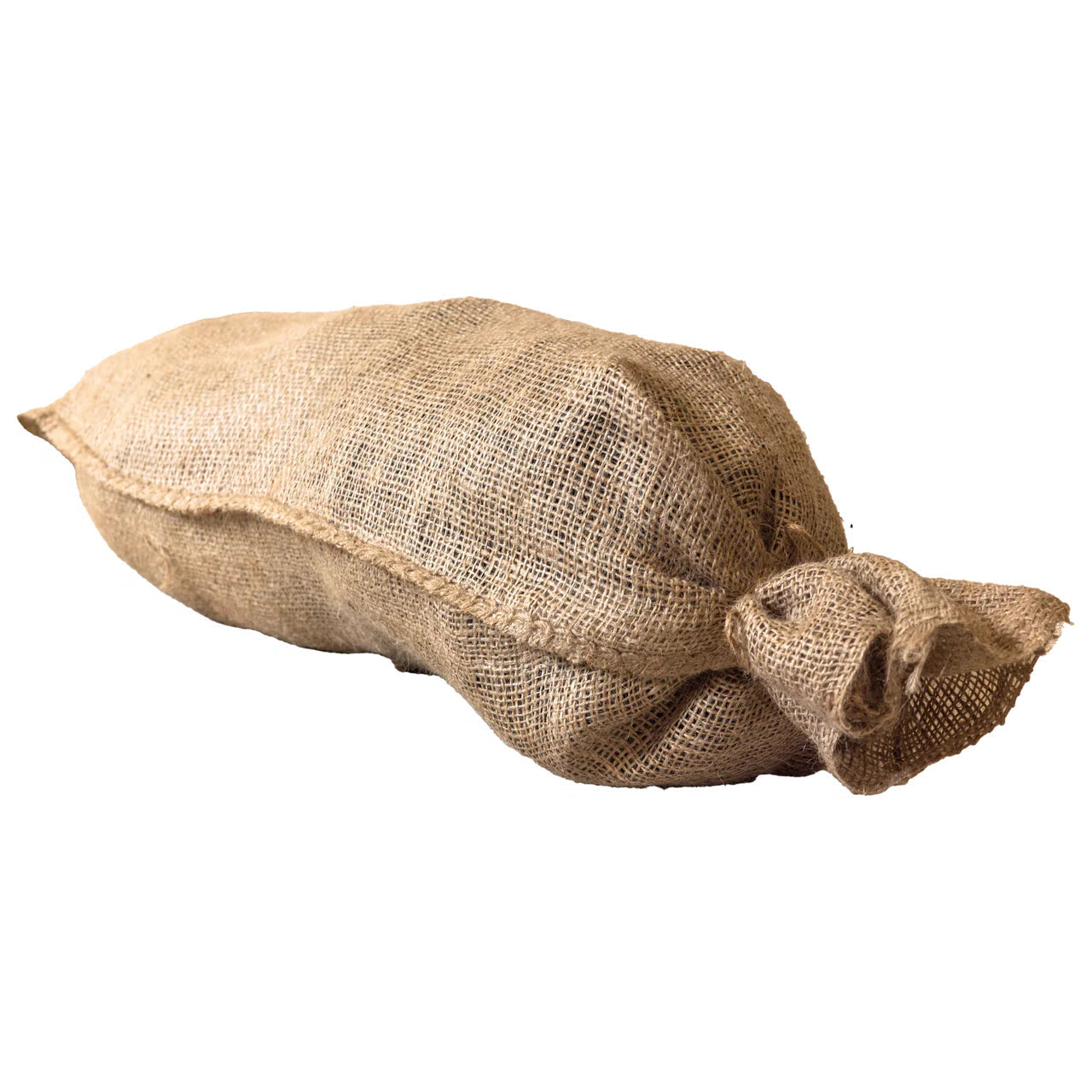 Stack of hessian sandbags used for flood protection, construction, or landscaping.