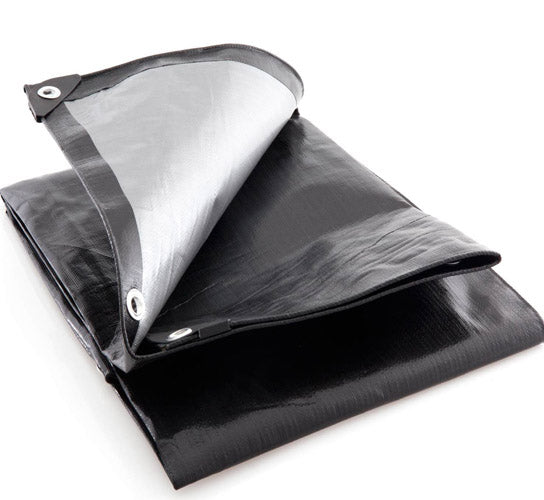 270gsm Black & Silver Tarpaulin - UV Protected & Shrinkproof